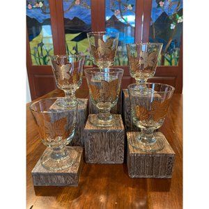 Vintage Libbey Hostess Footed Gold Leaf Rocks Glasses.